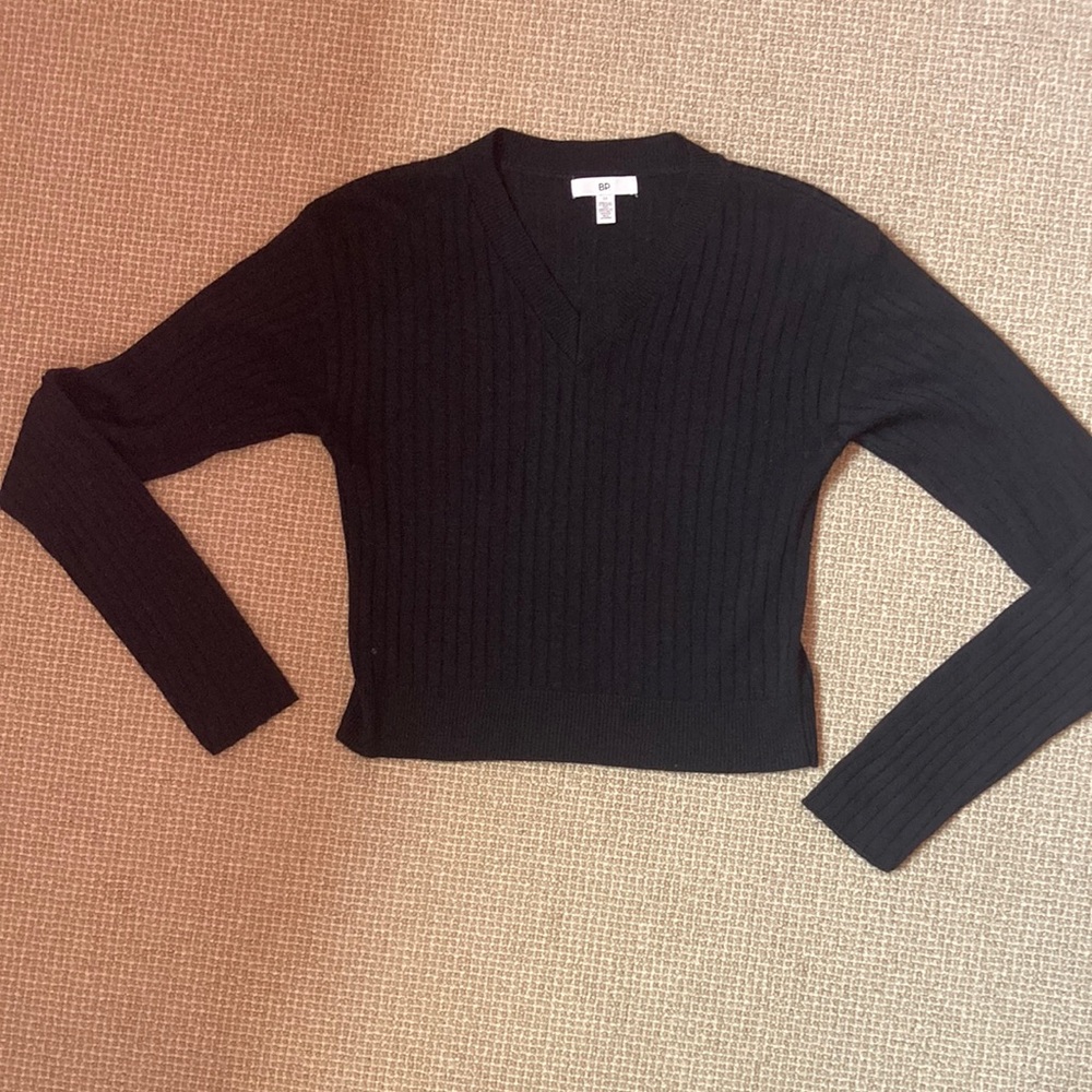 Women’s Black Ribbed Cropped Long Sleeve